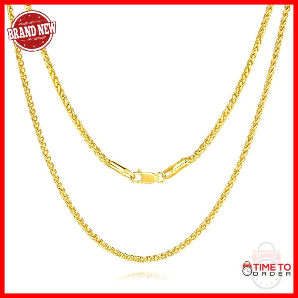 14K Gold Plated Franco Chain Necklace 2/2.5mm Unisex Waterproof
